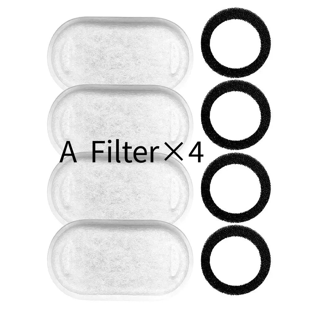 Replacement Pet Water Fountain Filter Kit with Runway Filter, Round Foam, and Square Activated Carbon Pad for Clean, Fresh Drinking Water for Cats and Dogs (A Filter×4)