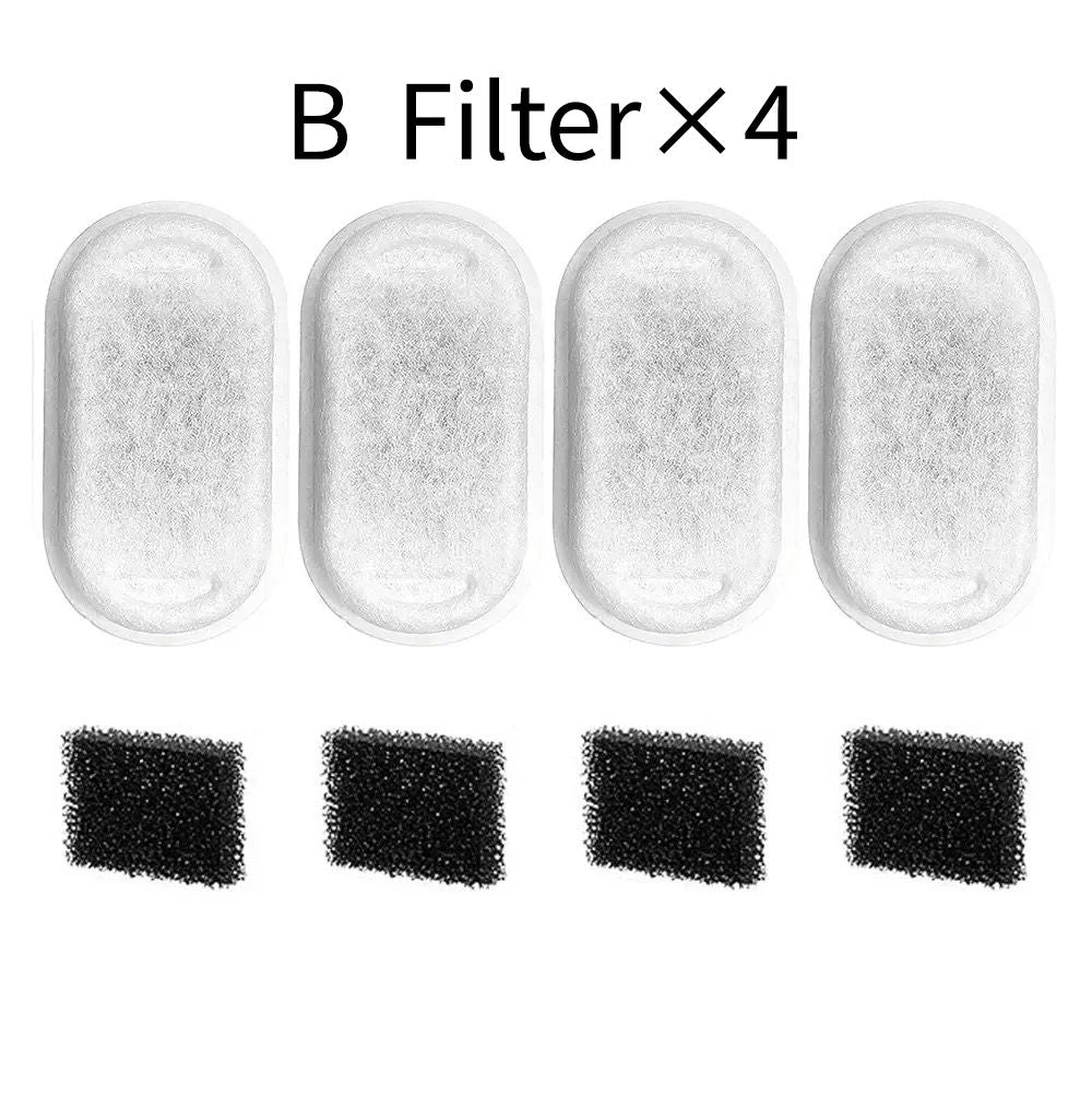 Replacement Pet Water Fountain Filter Kit with Runway Filter, Round Foam, and Square Activated Carbon Pad for Clean, Fresh Drinking Water for Cats and Dogs (B Filter×4)