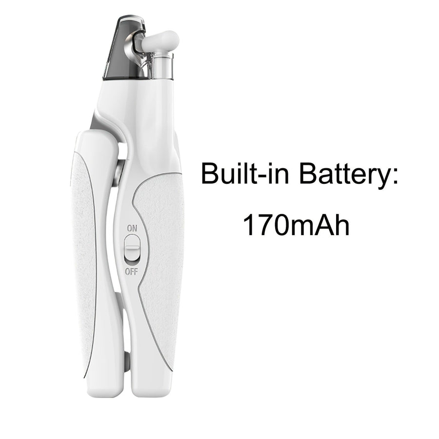 Professional Rechargeable Pet Nail Clipper with LED Light for Cats and Dogs, Safe Trimming and Filing Tool with Safety Lock and Nail Catcher, (White)