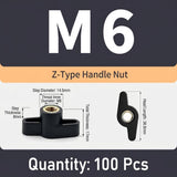 Z-Shaped Hand Knob Nut with Copper Threads for Woodworking Fixture Clamping, Machinery Adjustment, Furniture Assembly, and Food Industry Equipment Fastening Tasks (M6(100PCS ))