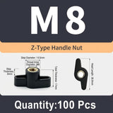 Z-Shaped Hand Knob Nut with Copper Threads for Woodworking Fixture Clamping, Machinery Adjustment, Furniture Assembly, and Food Industry Equipment Fastening Tasks (M8(100PCS ))