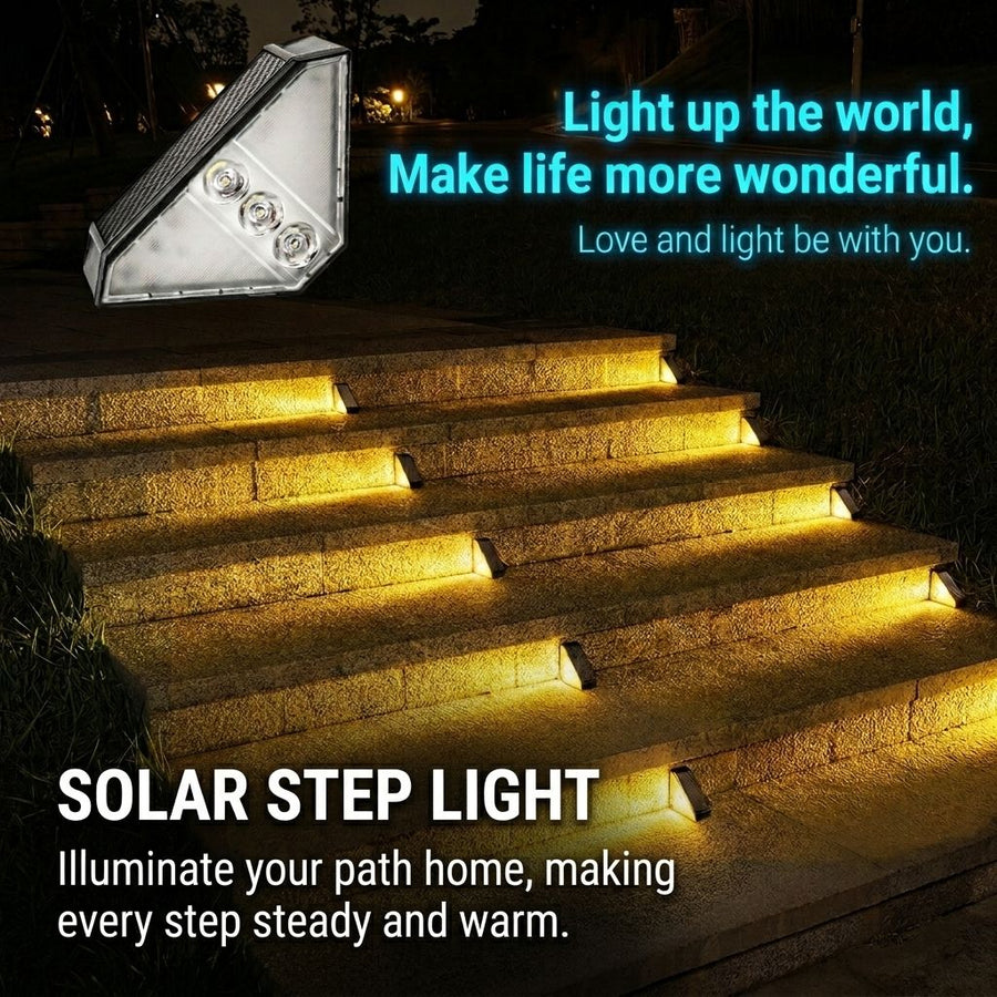 Solar Powered Triangle Step Light with Monocrystalline Silicon Panel, Auto On at Dusk, IP65 Waterproof for Outdoor Stairs, Pathways, Patios, and Garden Steps – Choose Cool White 6000K or Warm Yellow 3000K for Safe Nighttime Illumination (12PCS, Warm White