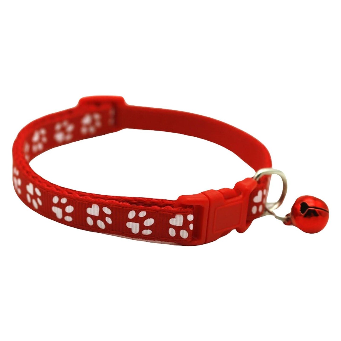 Adjustable Breakaway Cat Collar with Bell for Small Dogs and Kittens, Paw Print Design Safety Buckle, Soft Nylon Pet Collar for Indoor and Outdoor Use (Red)