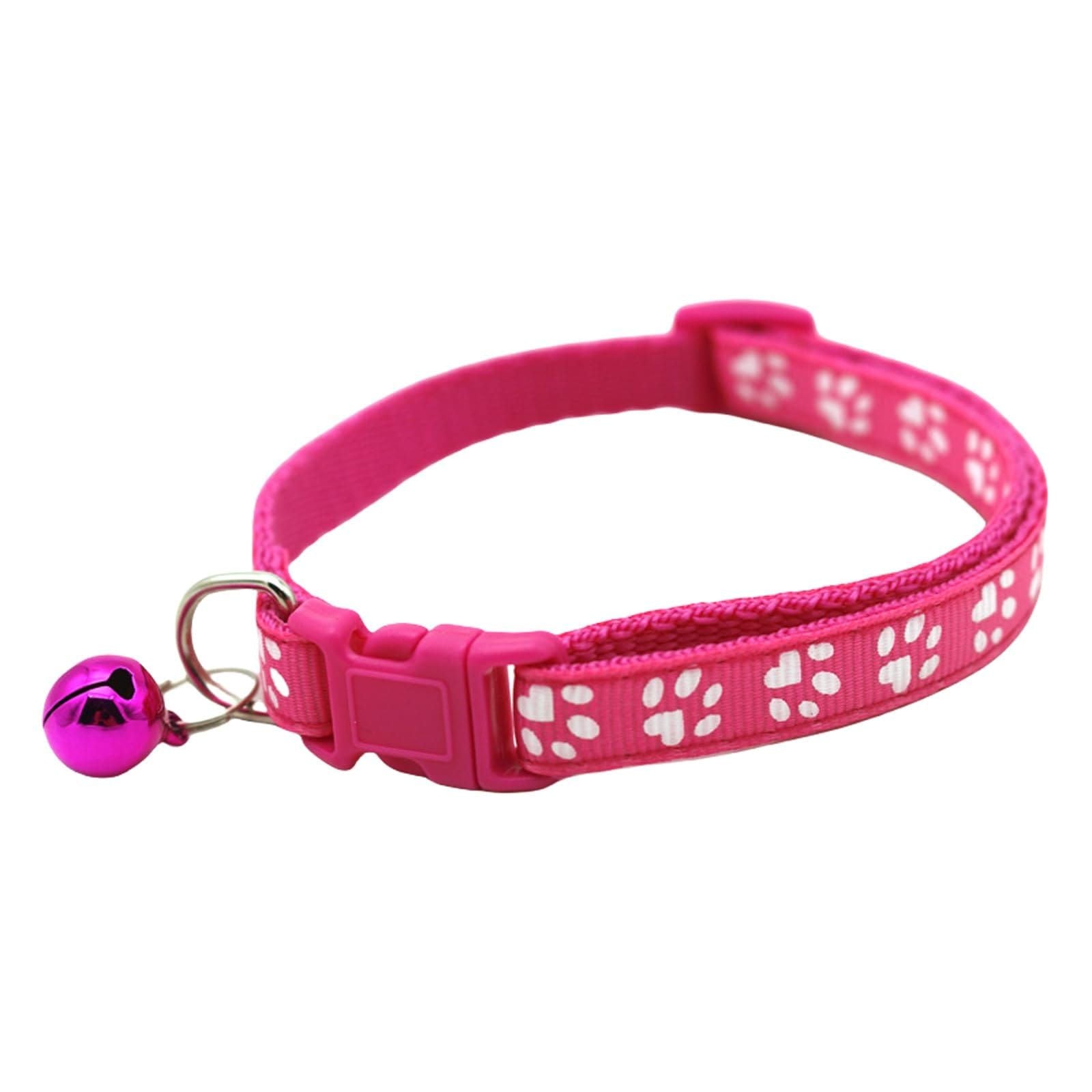Adjustable Breakaway Cat Collar with Bell for Small Dogs and Kittens, Paw Print Design Safety Buckle, Soft Nylon Pet Collar for Indoor and Outdoor Use (Rose)