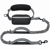 Hands-Free Dog Walking Belt with Bungee Leash and Reflective Waist Pouch Set for Running Jogging and Outdoor Adventures with Dogs (Grey)
