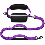 Hands-Free Dog Walking Belt with Bungee Leash and Reflective Waist Pouch Set for Running Jogging and Outdoor Adventures with Dogs (Purple)