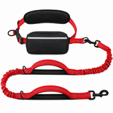 Hands-Free Dog Walking Belt with Bungee Leash and Reflective Waist Pouch Set for Running Jogging and Outdoor Adventures with Dogs (Red)