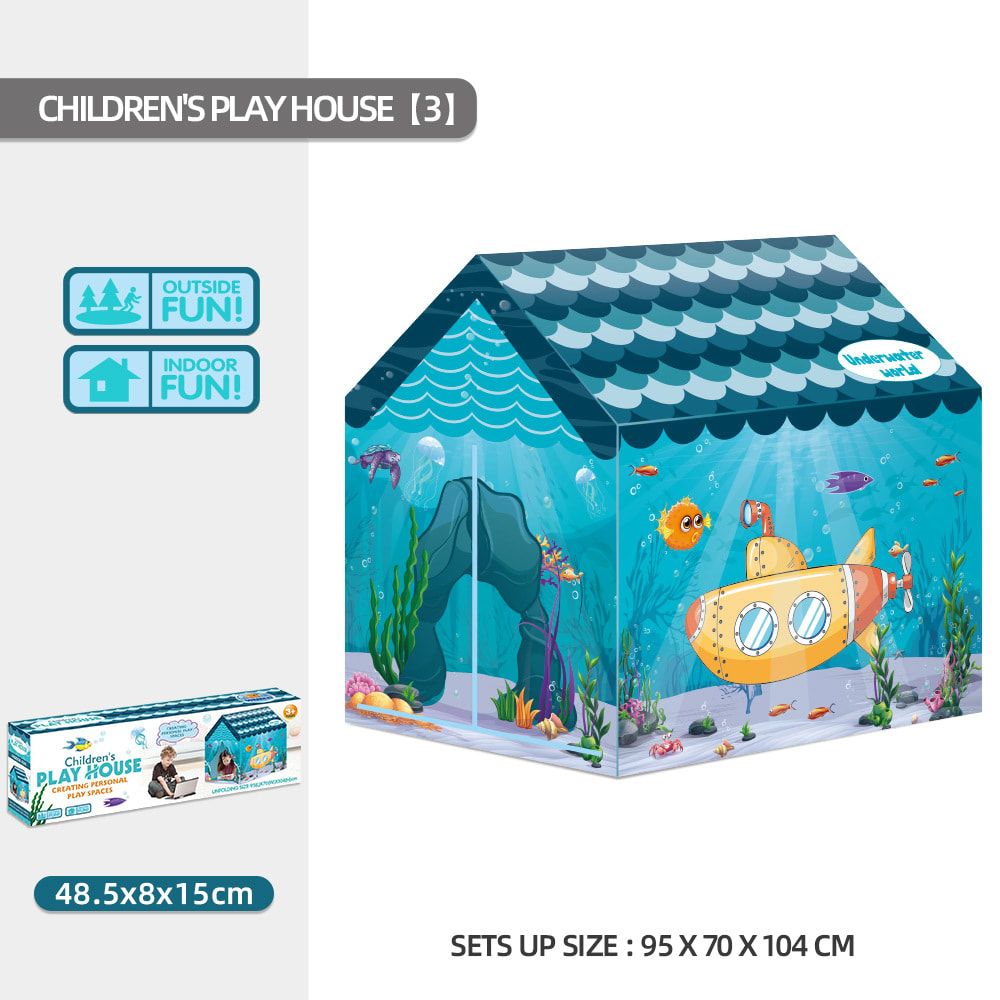 Kids Play Tent Theme House for Indoor Outdoor Fun, Space Princess Ocean Design with Ball Pit, Perfect for Toddlers and Family Camping Adventures as a Creative Holiday Gift (Ocean3, Blue)