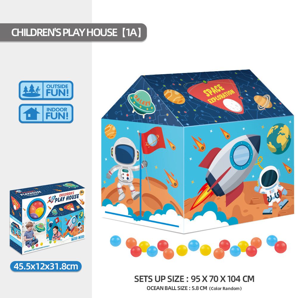 Kids Play Tent Theme House for Indoor Outdoor Fun, Space Princess Ocean Design with Ball Pit, Perfect for Toddlers and Family Camping Adventures as a Creative Holiday Gift (Space1A, Blue)