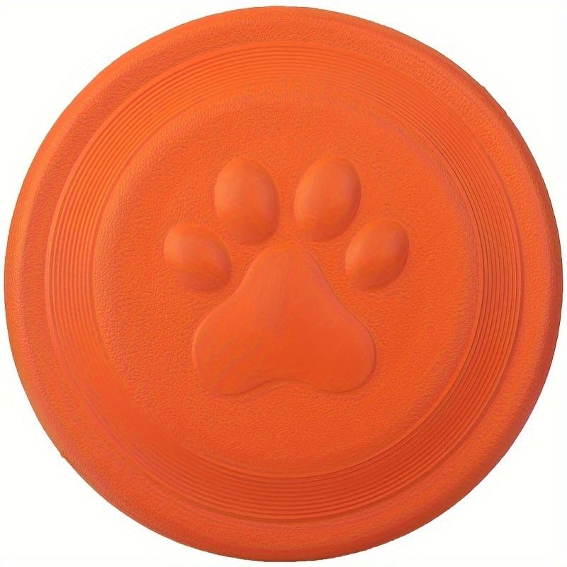 Soft Durable Dog Frisbee for Fetch, Tug, and Water Play – Non-Toxic Rubber Flying Disc with Paw Print Design, Perfect for Outdoor Training, Beach, and Pool Fun with Large, Medium, and Small Breeds (L, Orange)