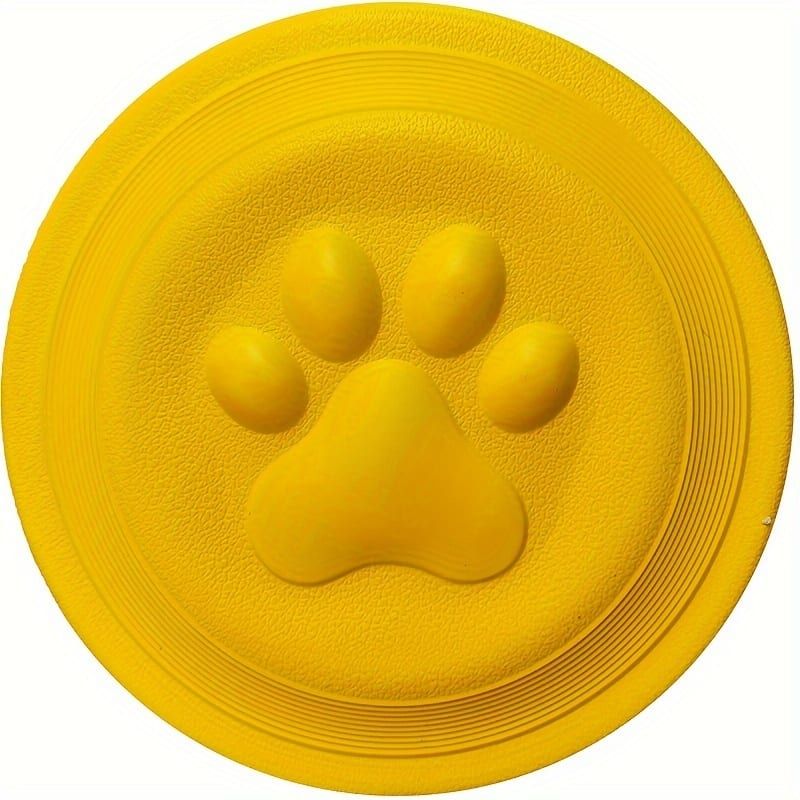 Soft Durable Dog Frisbee for Fetch, Tug, and Water Play – Non-Toxic Rubber Flying Disc with Paw Print Design, Perfect for Outdoor Training, Beach, and Pool Fun with Large, Medium, and Small Breeds (S, Yellow)