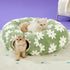 2-in-1 Plush Donut Cat Tunnel Bed, Checkered Pattern Pet Cave with Interactive Hanging Ball, Non-Slip Bottom, Foldable Design for Indoor Cats and Kittens (Green)