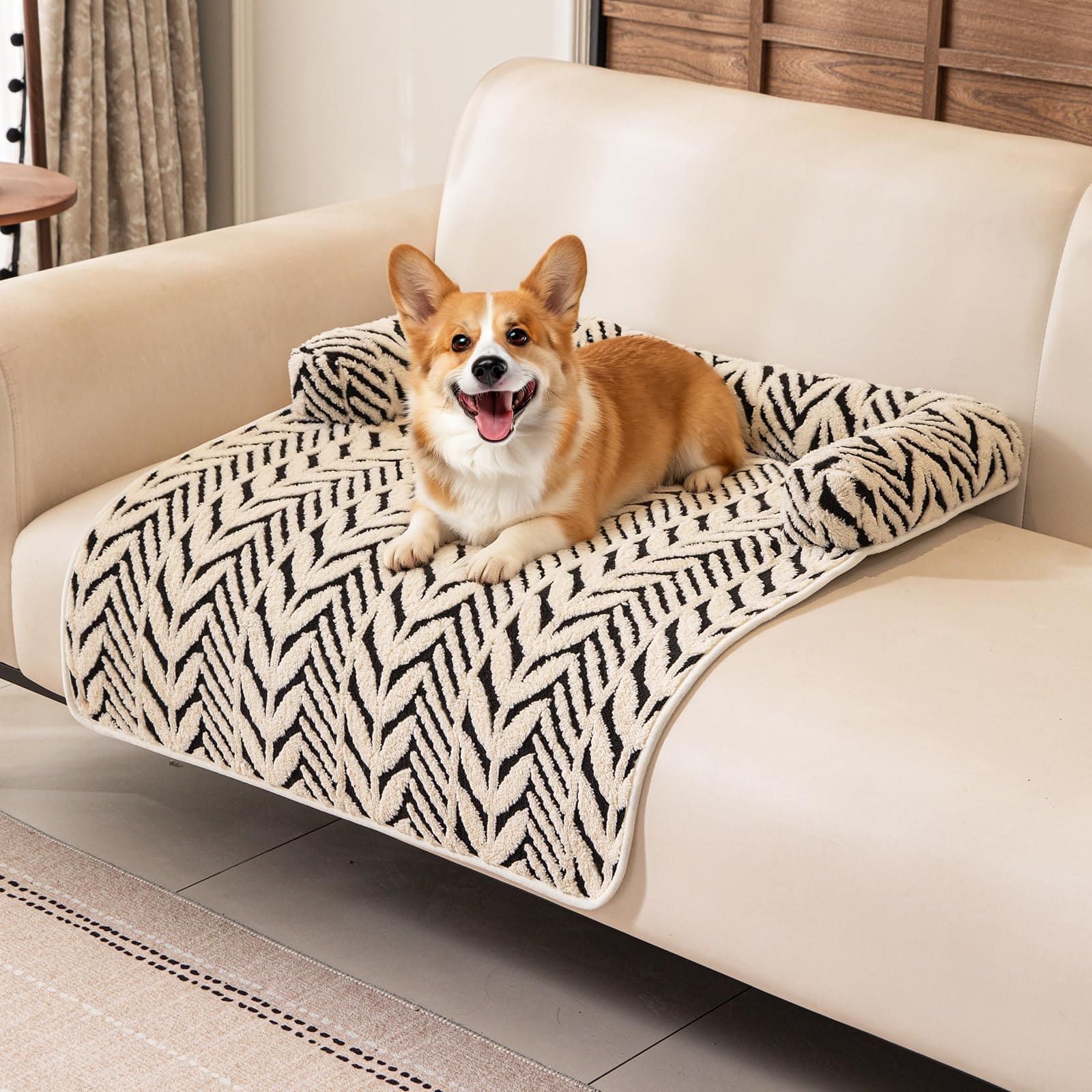 Ultra-Soft Plush Pet Sofa Bed with Bolster Support, Washable Couch Protector Mat for Cats and Small to Medium Dogs, Multi-Scenario Use for Home, Car, or Outdoor (S, Black)