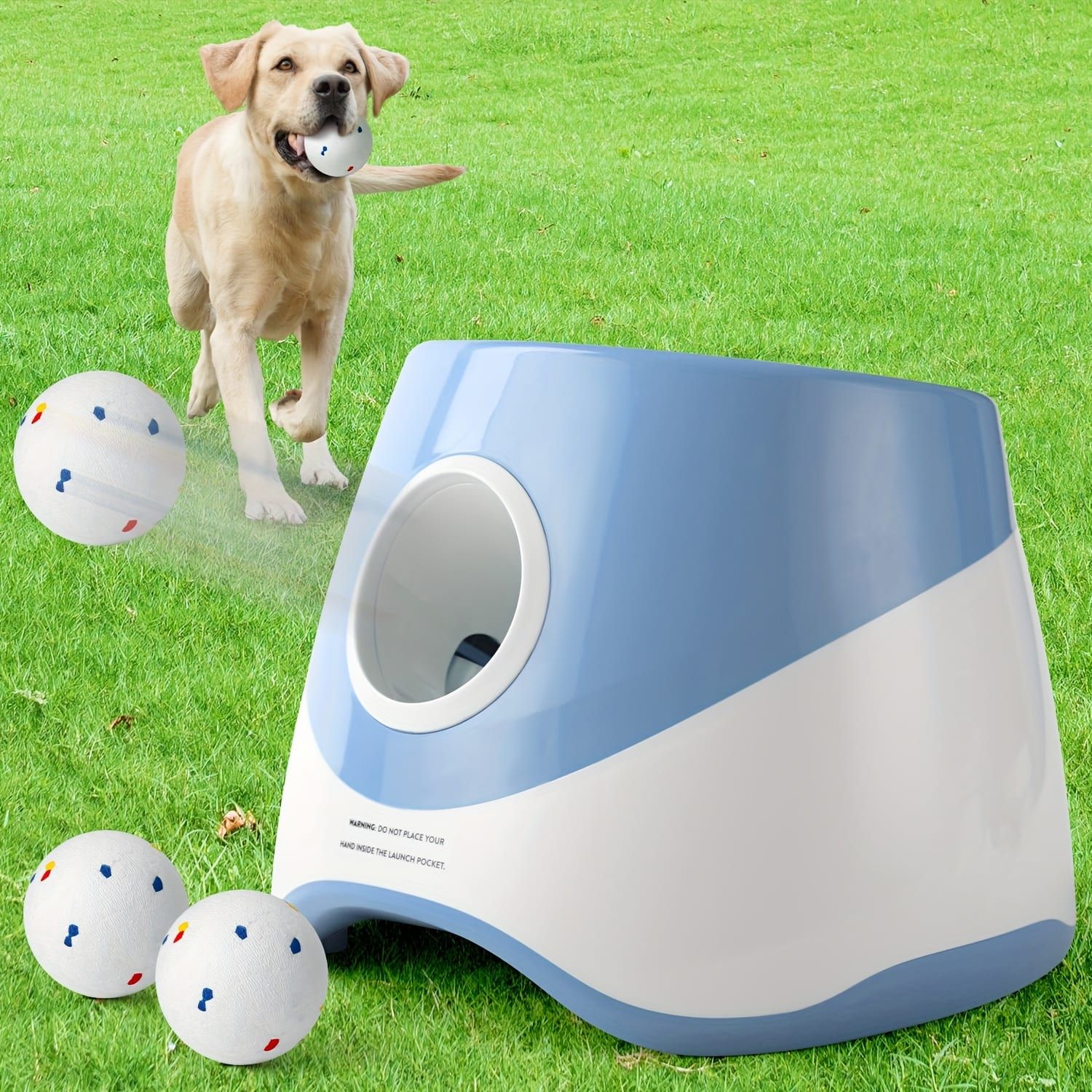 Automatic Dog Tennis Ball Launcher for Indoor & Outdoor Play, Adjustable 3-Speed Thrower with 3 Durable Chew Balls, Rechargeable Fetch Machine for Small, Medium, and Large Dogs (Blue)