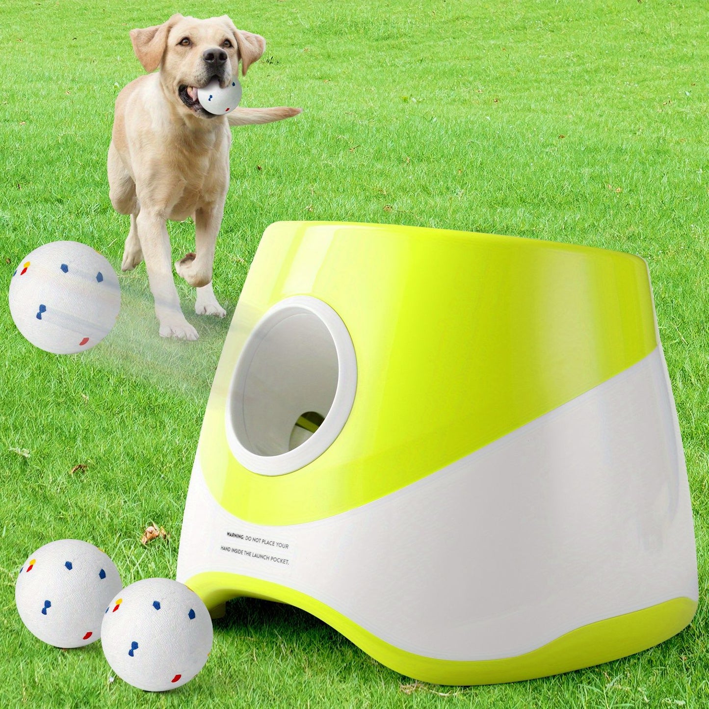 Automatic Dog Tennis Ball Launcher for Indoor & Outdoor Play, Adjustable 3-Speed Thrower with 3 Durable Chew Balls, Rechargeable Fetch Machine for Small, Medium, and Large Dogs (Green)