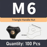 Triangular Knob Nut with Brass Threaded Insert, Ergonomic Hand-Tighten Design for Food Industry, Marine Hardware, Machinery, Furniture and Industrial Applications (M6(100PCS))