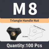 Triangular Knob Nut with Brass Threaded Insert, Ergonomic Hand-Tighten Design for Food Industry, Marine Hardware, Machinery, Furniture and Industrial Applications (M8(100PCS))