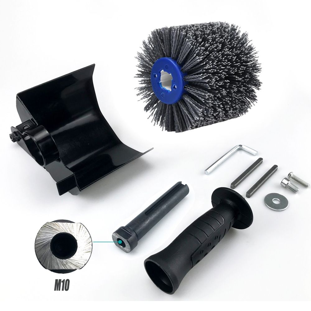 Nylon Abrasive Wire Drum Polishing Wheel for Portable Belt Sander and Angle Grinder, Rotary Brush for Wood Sanding, Metal Drawing, Rust Removal, Deburring and Surface Finishing (M10 Angle Grinder Conversion Kit)