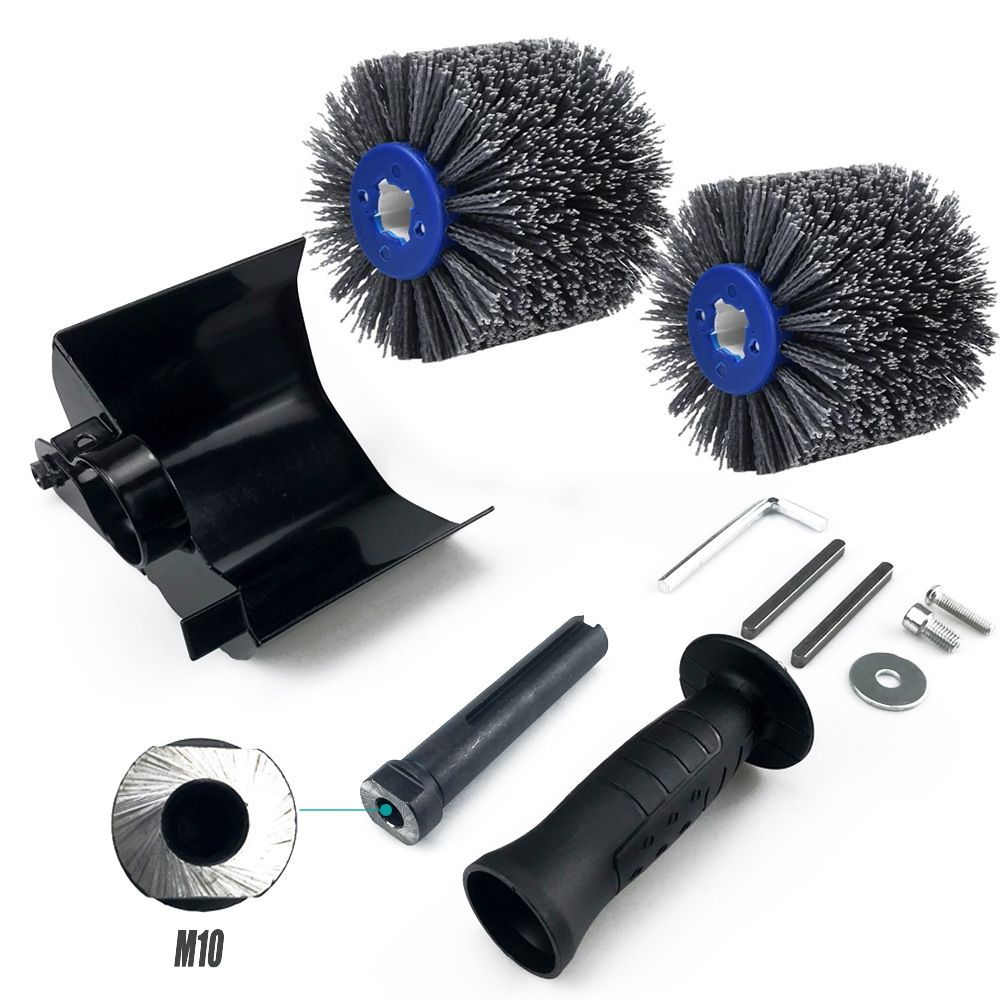 Nylon Abrasive Wire Drum Polishing Wheel for Portable Belt Sander and Angle Grinder, Rotary Brush for Wood Sanding, Metal Drawing, Rust Removal, Deburring and Surface Finishing (M10 Kit with 2 Wire Drawing Wheels)