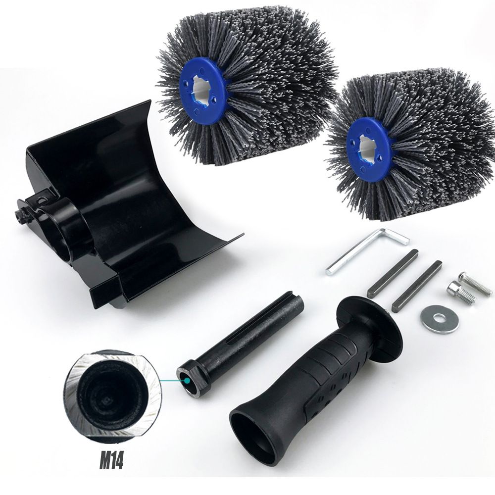Nylon Abrasive Wire Drum Polishing Wheel for Portable Belt Sander and Angle Grinder, Rotary Brush for Wood Sanding, Metal Drawing, Rust Removal, Deburring and Surface Finishing (M14 Kit with 2 Wire Drawing Wheels)