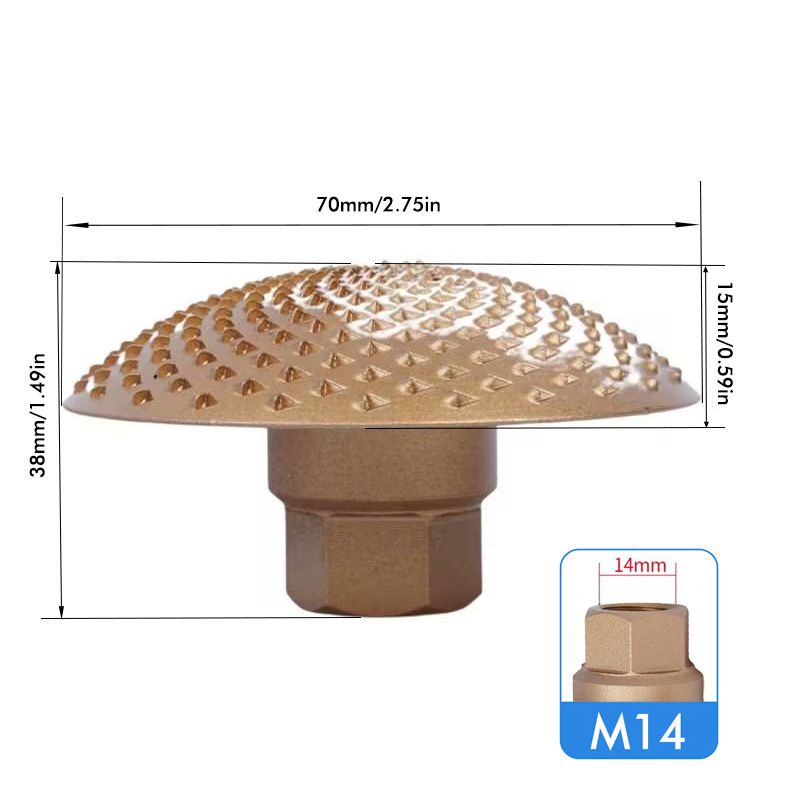 Wood Carving Grinding Head for M14 Angle Grinder, Carbon Steel Polishing Wheel Attachment for Woodworking, Sculpting, Tea Tray Sanding and Surface Finishing Tasks (70mm)