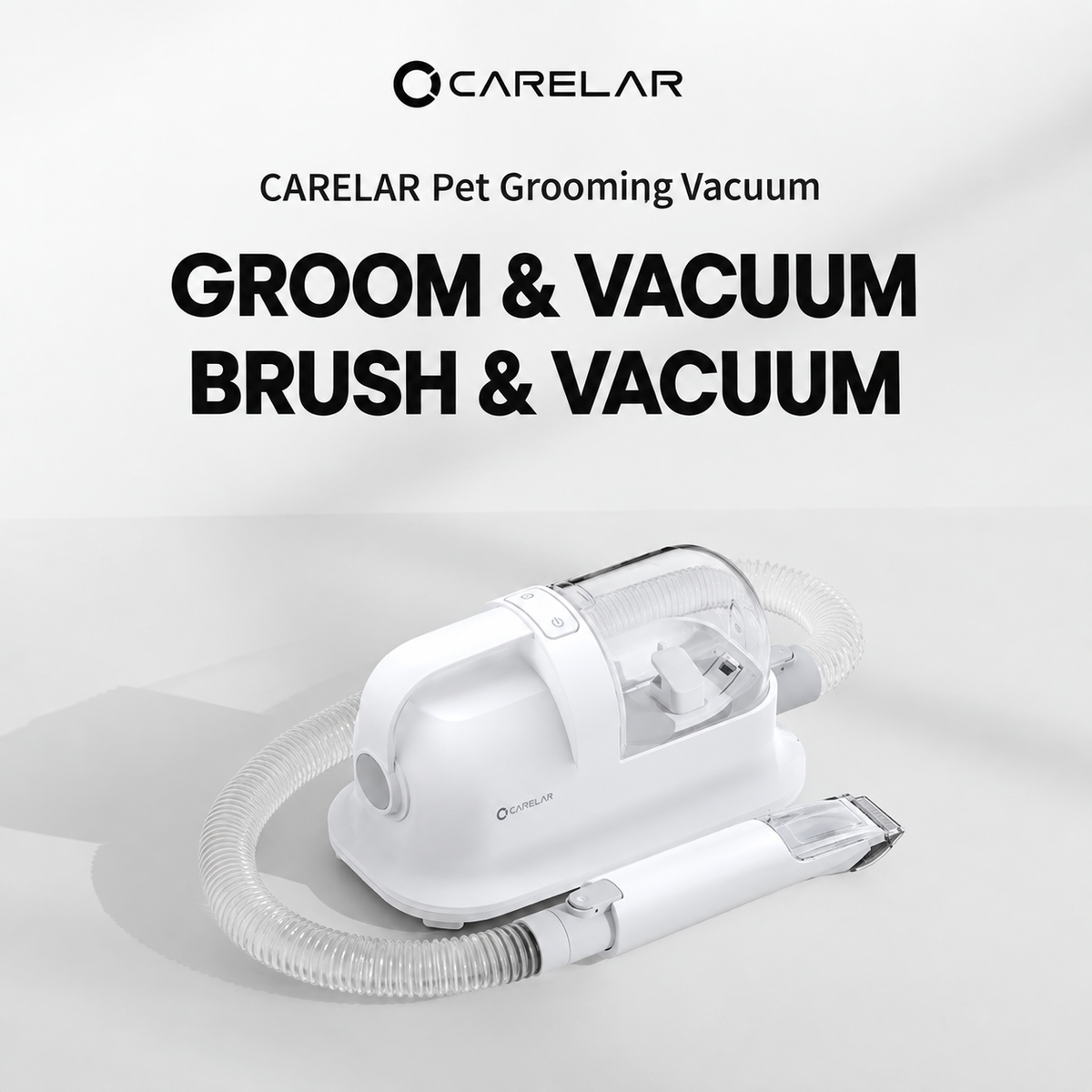 Five-in-One Pet Grooming Vacuum Kit with Clippers, Deshedding Brush and 200cm Hose for Home and Salon Use, White (White)