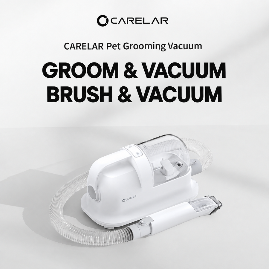 Five-in-One Pet Grooming Vacuum Kit with Clippers, Deshedding Brush and 200cm Hose for Home and Salon Use, White (White)