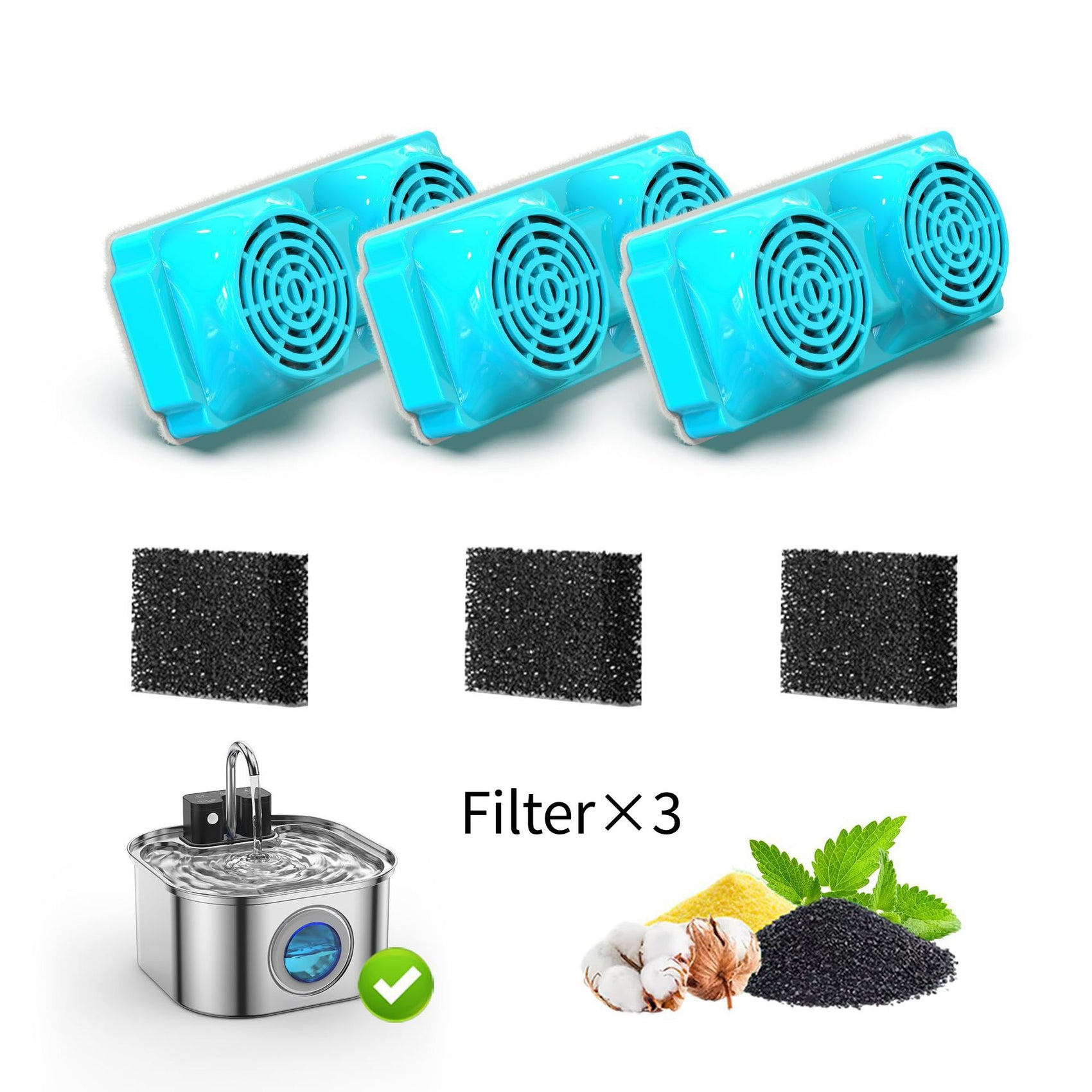 Universal Replacement Pet Water Fountain Filter Cartridge with Dual-Wing Design – Activates Carbon Filtration for Fresh, Clean Water, Perfect for Cats and Small Pets (Filter×3)