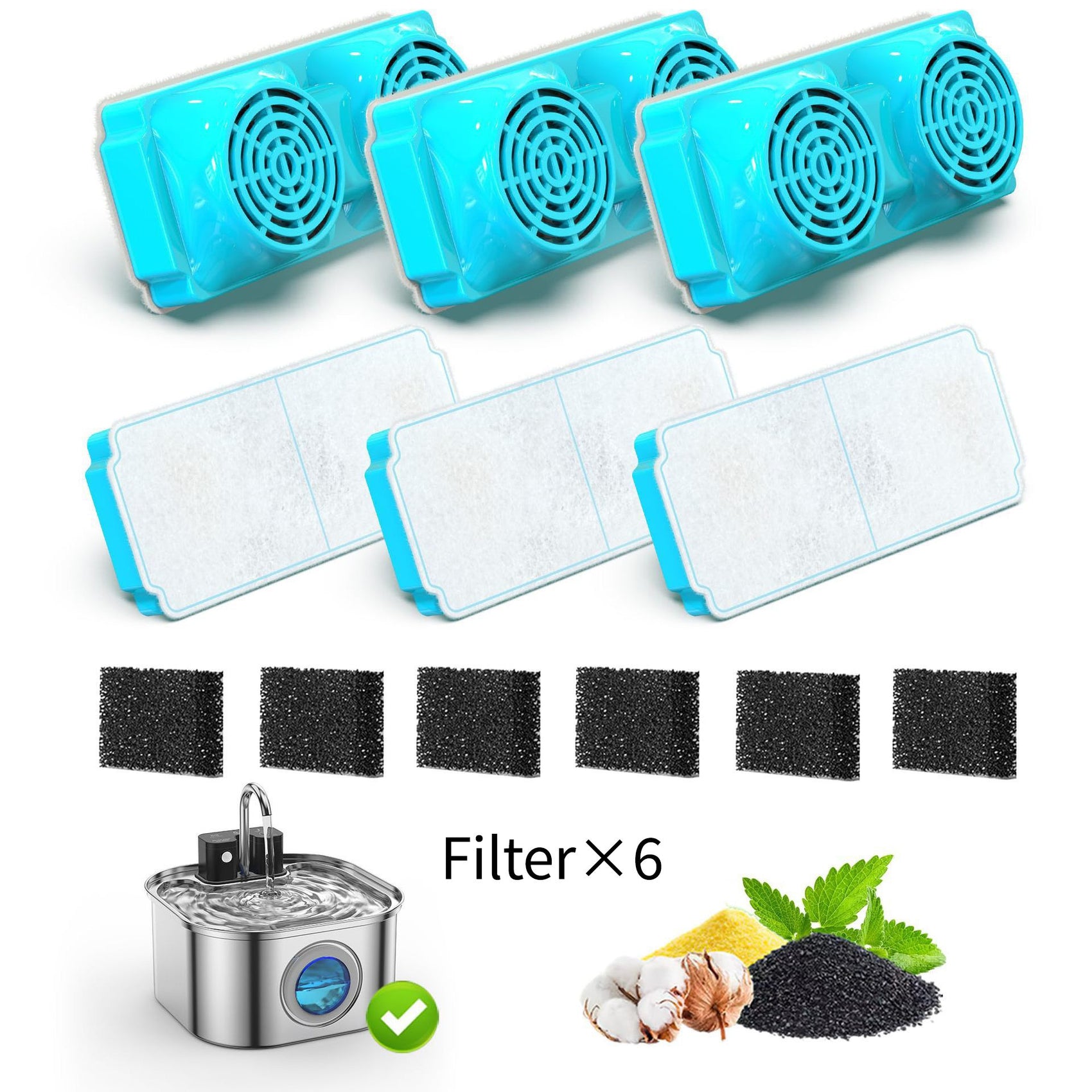 Universal Replacement Pet Water Fountain Filter Cartridge with Dual-Wing Design – Activates Carbon Filtration for Fresh, Clean Water, Perfect for Cats and Small Pets (Filter×6)