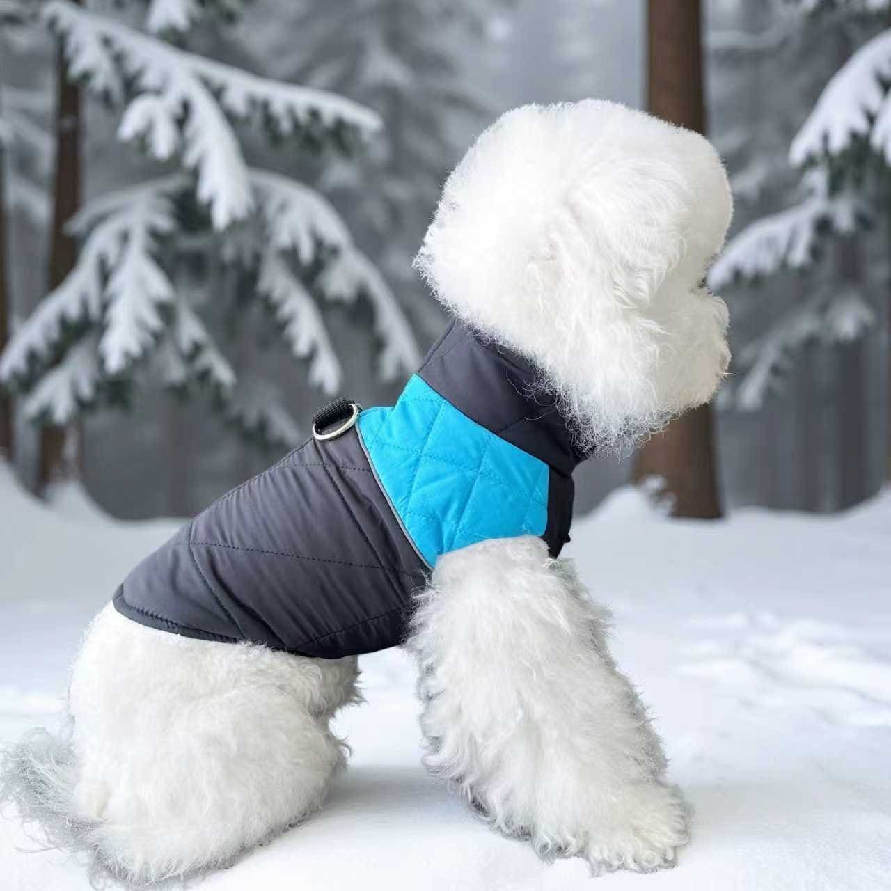 Winter Pet Dog Padded Vest with Waterproof Shell, Warm Fleece Lining, and Leash Attachment Ring for Outdoor Cold Weather Walks (L, Blue)