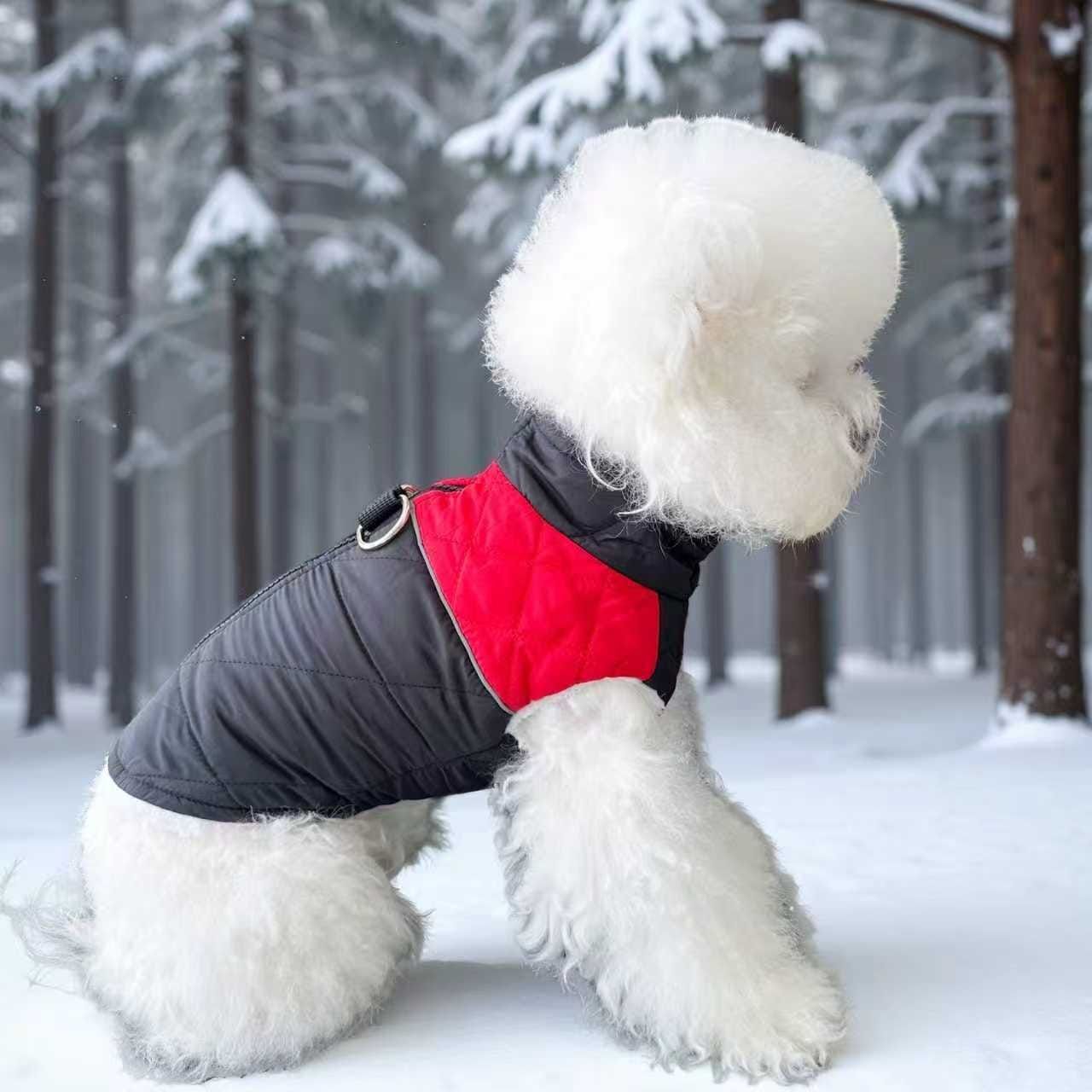 Winter Pet Dog Padded Vest with Waterproof Shell, Warm Fleece Lining, and Leash Attachment Ring for Outdoor Cold Weather Walks (S, Red)