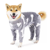 Cozy Winter Pet Fleece Four-Legged Bodysuit, Warm Flannel Full-Body Pajamas for Small to Medium Dogs, Star & Moon Print, Elastic Cuffs for Easy Wear (XL, Grey)