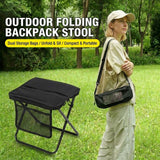 Ultra-Portable Folding Stool with Crossbody Storage Bag – Heavy-Duty Carbon Steel Frame, Oxford Fabric Seat, Side Mesh Pocket, Ideal for Camping, Commuting, Queueing, and On-the-Go Seating (L, Black)