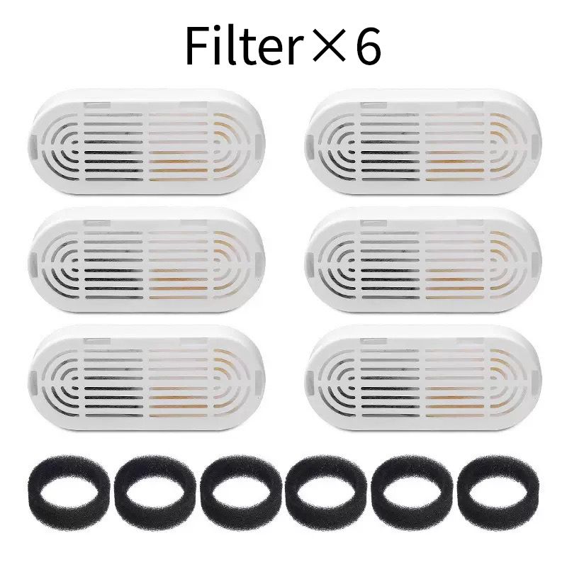Replacement Filter Kit for Stainless Steel Pet Water Fountains – Activated Carbon & Ion-Exchange Resin 4-Layer Filtration, Removes Heavy Metals & Impurities, Compatible with Multiple Fountain Models (Filter×6)