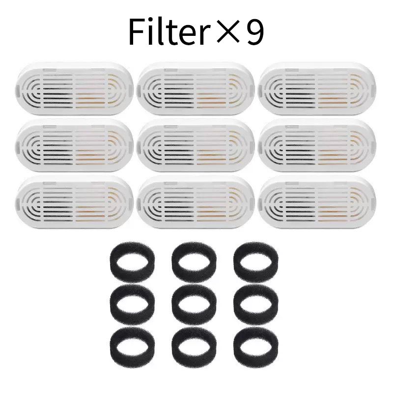 Replacement Filter Kit for Stainless Steel Pet Water Fountains – Activated Carbon & Ion-Exchange Resin 4-Layer Filtration, Removes Heavy Metals & Impurities, Compatible with Multiple Fountain Models (Filter×9)
