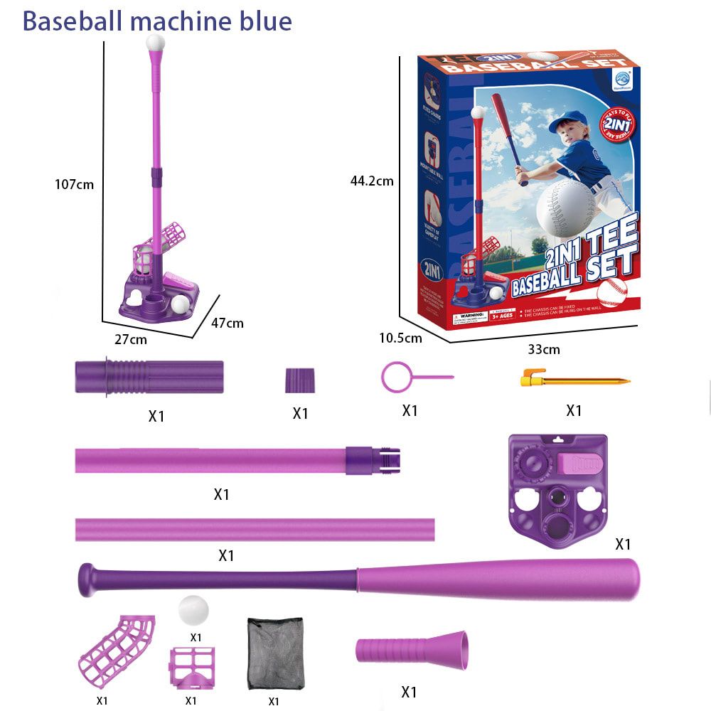 2-in-1 Kids Baseball Training Toy Set with Automatic Pitching and T-Ball Stand, Indoor and Outdoor Practice for Ages 3+ (2IN1, Pink)