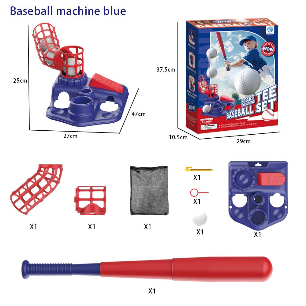 2-in-1 Kids Baseball Training Toy Set with Automatic Pitching and T-Ball Stand, Indoor and Outdoor Practice for Ages 3+ (PracticeSet, Red)