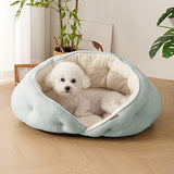 Semi-Enclosed Pet Bed with Plush Comfort and Anti-Slip Base – Ideal for Cats and Small to Medium Dogs Seeking a Cozy, Secure Sleep Spot for All Seasons (S, Blue)