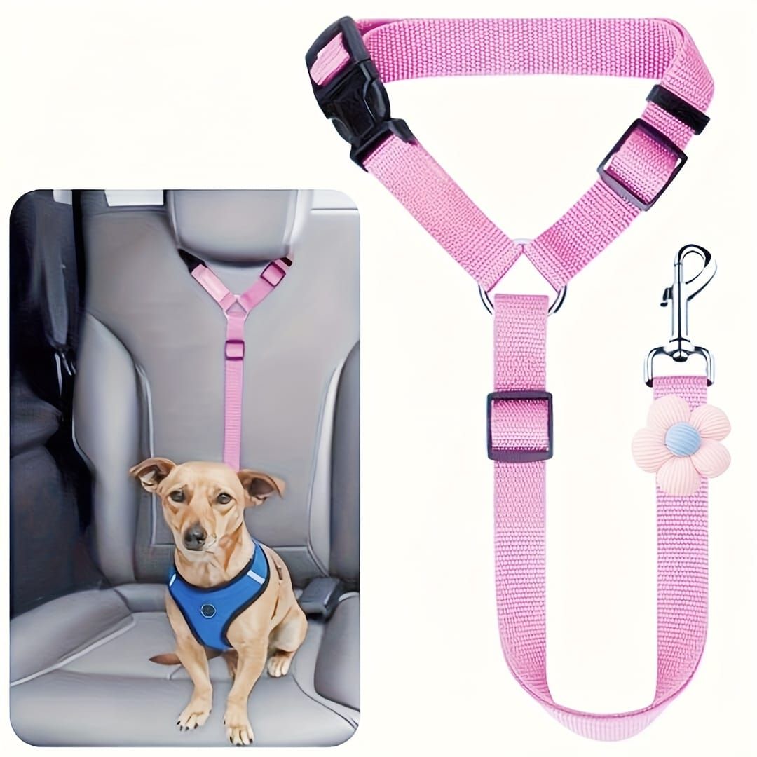 Dog Seat Belt for Car, Pet Car Safety Restraint with Adjustable Straps and Zinc Alloy Hook, Perfect for Securing Your Dog in Vehicle, Ideal Car Safety Strap for Small to Large Dogs, Great Christmas Gift for Pet Lovers (Pink)
