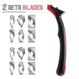 Contour Scraper Set with 6 Replaceable Stainless Steel Blades and Metal Sharpening File, Ergonomic Anti-Slip Handle for Woodworking, Paint Removal, Shaping Moldings, Trim, Railings, Door Frames and Curved Profiles (Scraper Kit with 12 Blades)