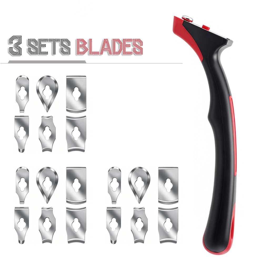 Contour Scraper Set with 6 Replaceable Stainless Steel Blades and Metal Sharpening File, Ergonomic Anti-Slip Handle for Woodworking, Paint Removal, Shaping Moldings, Trim, Railings, Door Frames and Curved Profiles (Scraper Kit with 18 Blades)