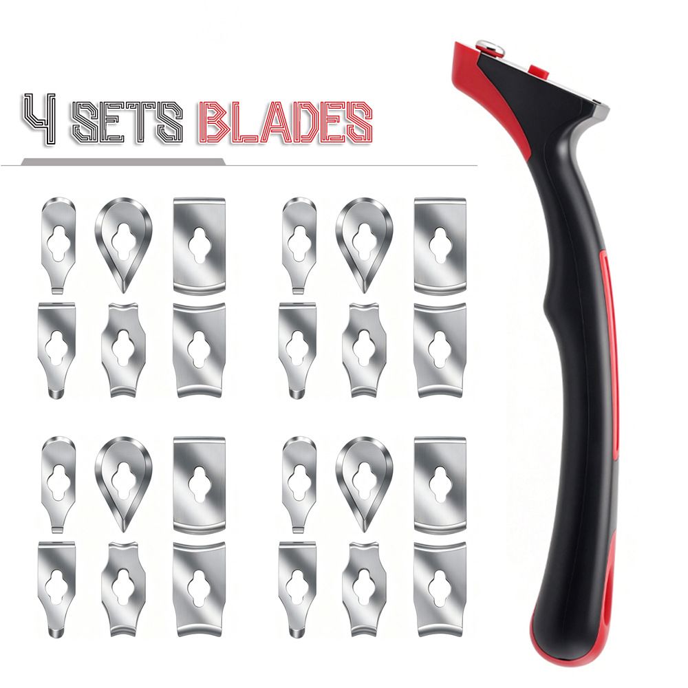 Contour Scraper Set with 6 Replaceable Stainless Steel Blades and Metal Sharpening File, Ergonomic Anti-Slip Handle for Woodworking, Paint Removal, Shaping Moldings, Trim, Railings, Door Frames and Curved Profiles (Scraper Kit with 24 Blades)