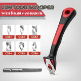 Contour Scraper Set with 6 Replaceable Stainless Steel Blades and Metal Sharpening File, Ergonomic Anti-Slip Handle for Woodworking, Paint Removal, Shaping Moldings, Trim, Railings, Door Frames and Curved Profiles (Scraper Kit with 6 Blades)