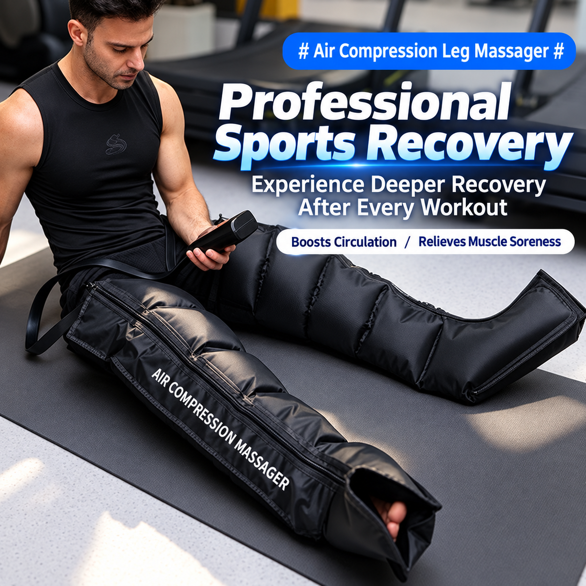 Air Compression Leg Massager Boots for Post-Workout Recovery and Daily Leg Relaxation, Full-Wrap Design with Breathable Fabric and Easy-Grip Zipper, Ideal for Gym and Home Use (A Pair)