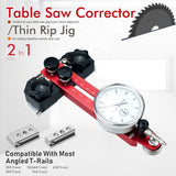 2-in-1 Table Saw Alignment Gauge and Thin Rip Jig with Dial Indicator, Aluminum T-Slot Miter Gauge for Precise Woodworking Saw Blade and Fence Calibration (Red)