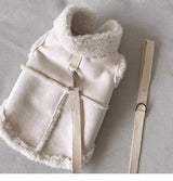 Cozy Pet Winter Vest with Leash Loop: Faux Suede & Plush Fleece Warm Coat for Small Dogs, Cats, and Puppies – Perfect for Autumn, Winter Walks, and Indoor Comfort (M, White)(Leash not included)