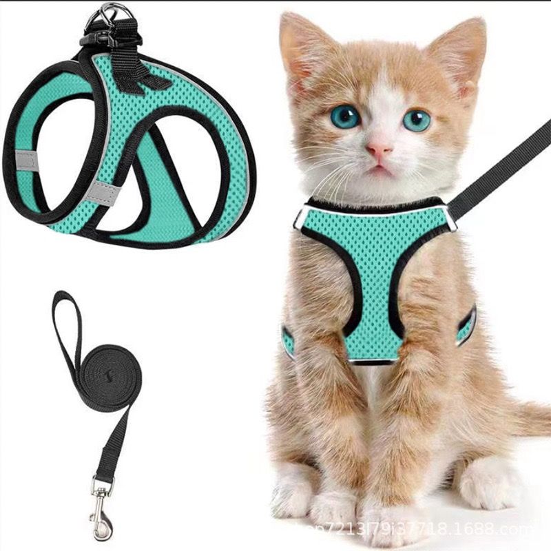 Escape-Proof Cat Harness and Leash Set with Reflective Soft Mesh Vest for Safe Outdoor Adventures with Your Feline Friend (S, Mint)