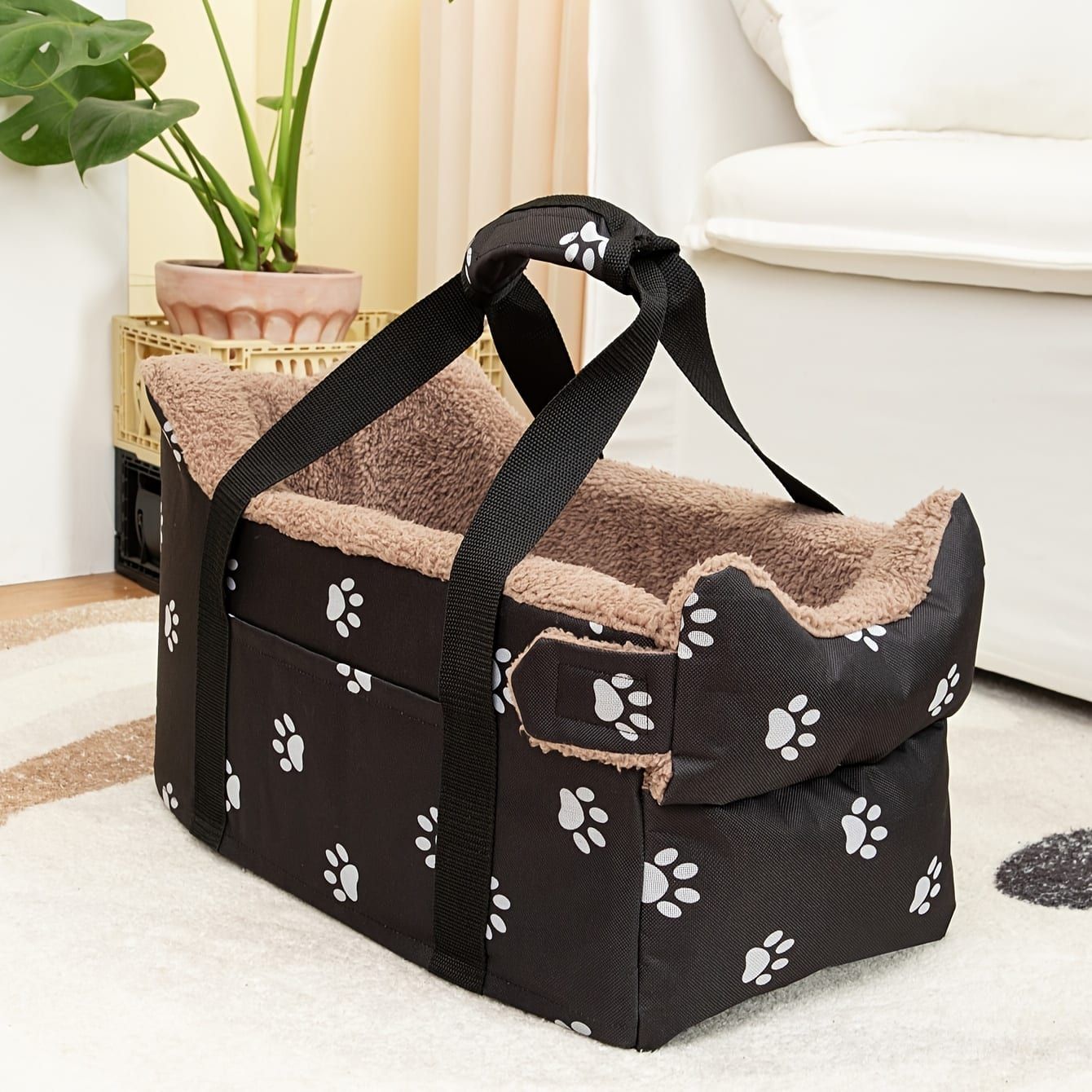 Portable Pet Carrier Car Seat for Small Dogs and Cats, Versatile Travel Pet Bed with Elevated View to Reduce Car Sickness, Water-Resistant Oxford Fabric, Secure Strap for Safe Rides, (Black)
