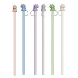Colorful Food-Grade Silicone Straws Compatible with Stanley Tumbler, Reusable Bendable Drinking Straws with Cute Dust-Proof Cap, Ideal for Everyday Hydration with Lid Cups, Fun and Eco-Friendly Straw Set (Dinosaur style, Cream(6PCS))