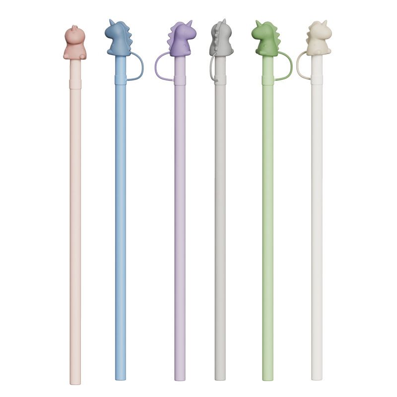 Colorful Food-Grade Silicone Straws Compatible with Stanley Tumbler, Reusable Bendable Drinking Straws with Cute Dust-Proof Cap, Ideal for Everyday Hydration with Lid Cups, Fun and Eco-Friendly Straw Set (Dinosaur style, Green(6PCS))